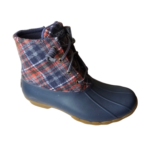 Sperry Shoes - Sperry Women's Saltwater Plaid Wool Navy Red Duck Boots Size 8 Zip Up Ankle